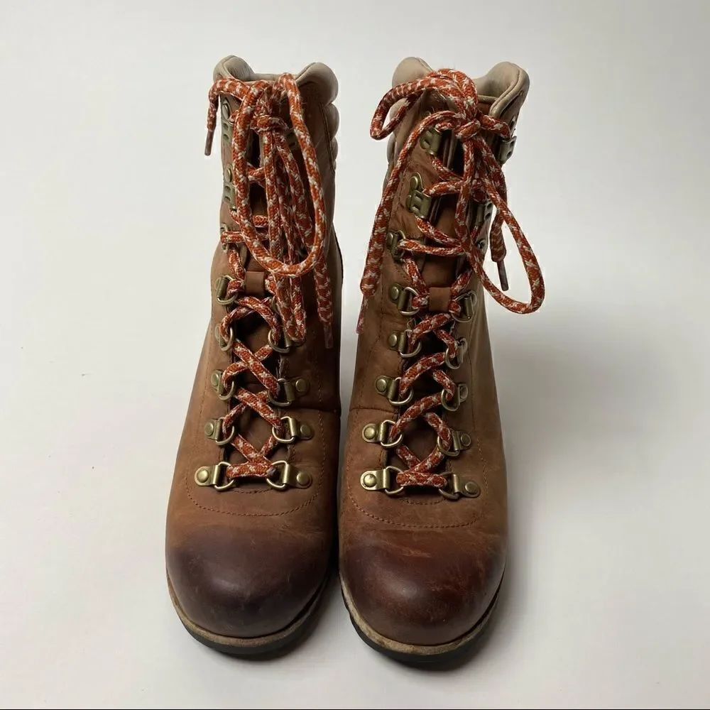 Sorel Conquest Wedge Ankle Boots Elk Camel Leather Lace Up 9.5 PDX